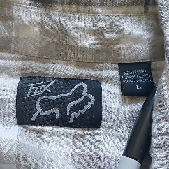 Fox Racing White & Gray Plaid Western Style Flannel Shirt Men's Size Large - Picture 3 of 9